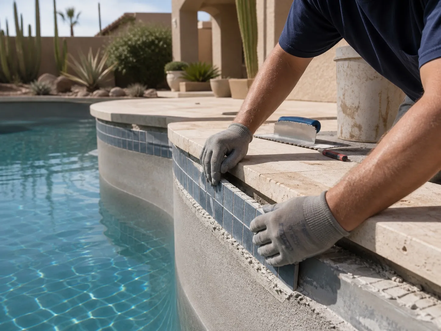 Technician working on pool tile